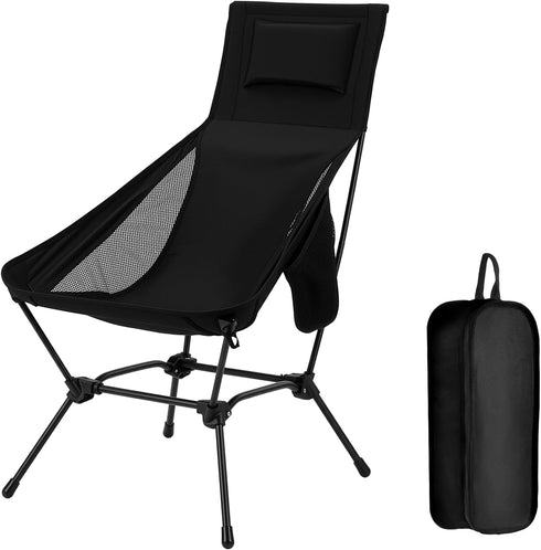 High Back Folding Camping Chair with Pillow, Lightweight Portable Chair for Adults,