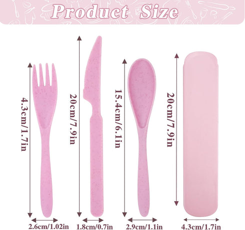 Set, 2 Sets Set JEPELUS Cutlery Portable Travel Utensils with Case, Reusable Wheat Straw Utensils Fork Spoon Knife