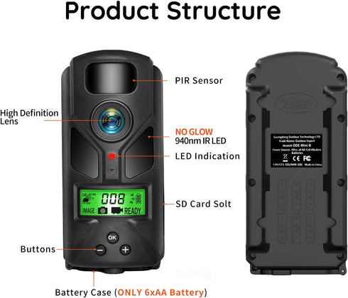 OUTDOOR EXPERT 20MP 1080P 940nm IP66 80ft Mini Trail Camera, Hunting Camera with No Glow Night Vision Motion Activated
