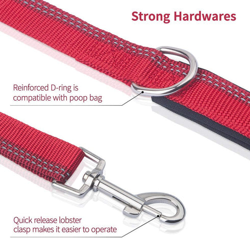 Short Dog Leash, 3ft Heavy Duty Reflective Adjustable Strong Lead, Soft Padded Traffic Handle for Medium Large Dog