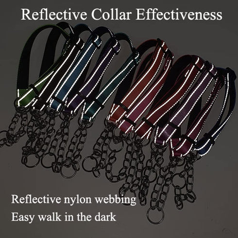 Martingale Dog Collars, Reflective Nylon Padded Training Collar with Anti-Escape Chain for Dogs