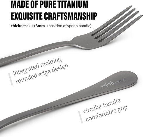 Set, (Matte-1 2pcs) TiTo Titanium Cutlery Lightweight Titanium Fork and Spoon Portable Reusable Flatware for Home