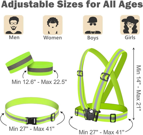 Reflective Running Gear Set, 3 Pcs Reflective Vest & Armband & Belt, High Visibility for Night Cycling