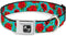Dog Collar Seatbelt Buckle, Red Roses Polka Dots, Turquoise, 9 to 15 Inches, 1.0 Inch Wide