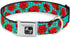 Dog Collar Seatbelt Buckle, Red Roses Polka Dots, Turquoise, 9 to 15 Inches, 1.0 Inch Wide