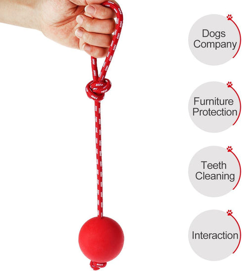 UEETEK Red Dog Training Ball on Rope: 2.95 Inch Diameter Rubber Toy for Puppy Fetch Catch Throw Training