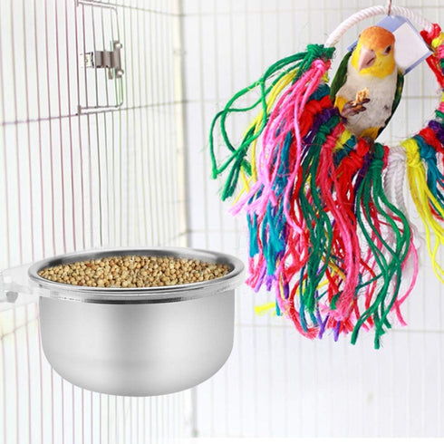 Stainless Steel Hanging Bowl Bird Food Feeding Dish, Water Seed Feeder with Screw Attachment for Bird Cage