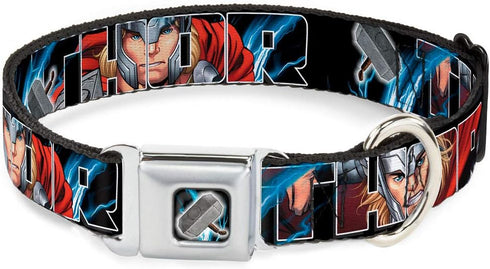 Dog Collar Seatbelt Buckle, Thor Poses Hammer, 11 to 17 Inches, 1.0 Inch Wide