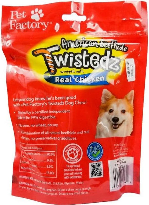 Pet Factory Twistedz American Beefhide 5" Chip Rolls Dog Chew Treats w/ Real Chicken Meat Wrap - 8 Count/1 Pack