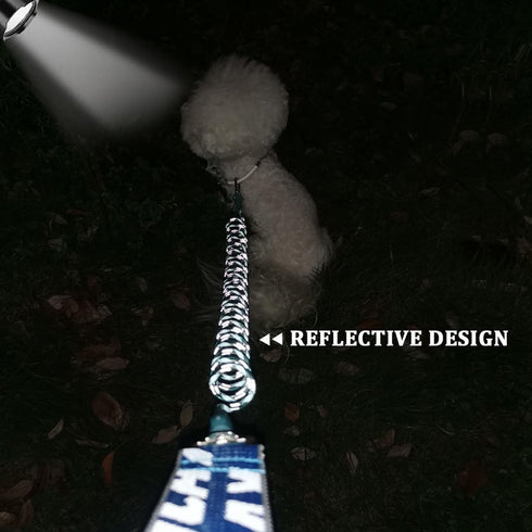 7FT Chew Proof Stretch Dog Leash Cable, Reflective Anti-Pull with Soft Wide Nylon Handle for Small Dogs, Blue
