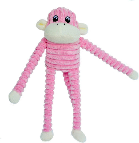 ZippyPaws Spencer The Crinkle Monkey Dog Toy - Pink, Small, Plush Toy with Squeaker and Crinkle