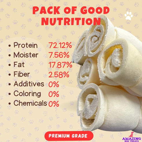 Amazing Dog Treats, Beef Cheek Rolls, Mega Thick 5-6", 8 Pcs, Safe Rawhide Alternative for Power Chewers.