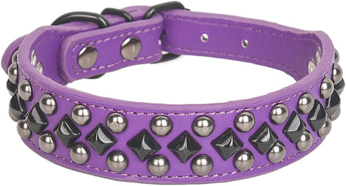 Spiked Studded Dog Collar, Soft PU Leather Squared Spike Adjustable for Small Medium Large Dogs
