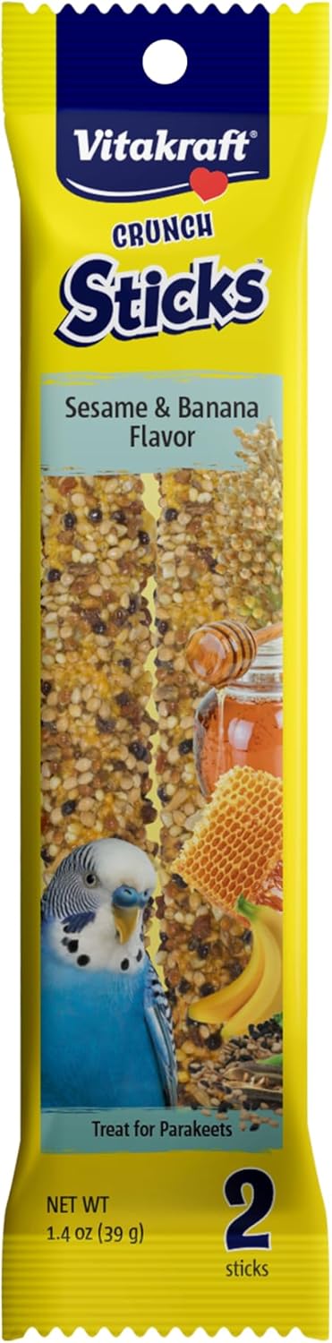Vitakraft Crunch Sticks Parakeet Treat - Long-Lasting Chewing Fun, Sesame & Banana