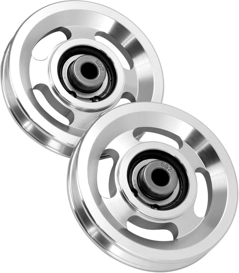 QWORK Universal Aluminium Alloy Bearing Pulley Wheel, 95mm Size, High Load Capacity 660 lbs, 2 Pieces for Gym Equipment