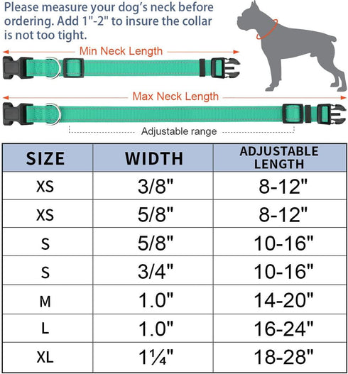 Taglory Reflective Adjustable Dog Collars for Small Medium Large Dogs, Thin Nylon Webbing, Quick Release Buckle (Teal