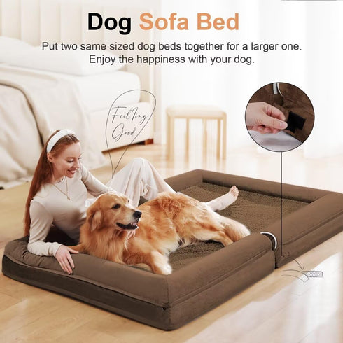 Large Orthopedic Dog Bed: Washable Bolster XL Bed for Medium Large Dogs, Waterproof Couch Sofa with Removable Cover -