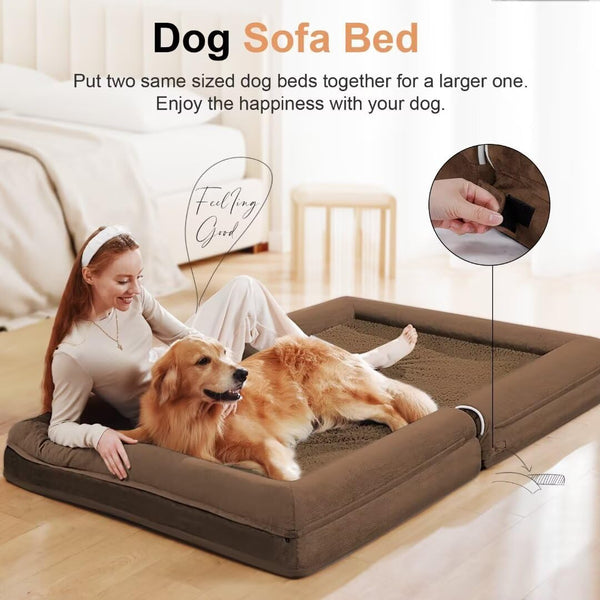 Large Orthopedic Dog Bed: Washable Bolster XL Bed for Medium Large Dogs, Waterproof Couch Sofa with Removable Cover -