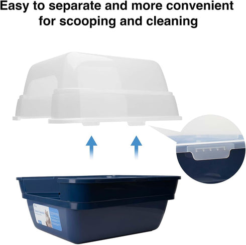 Petfamily Large Foldable Jumbo Hooded Cat Litter Box - Transparent Lid, Navy Blue