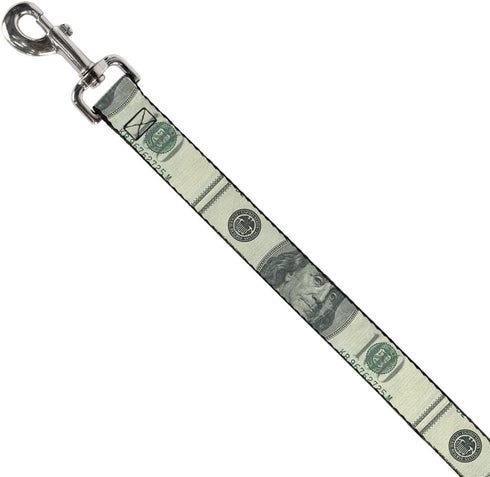 Dog Leash 6 Feet Long, 0.5 Inch Wide, 100 Dollar Bill Close Up