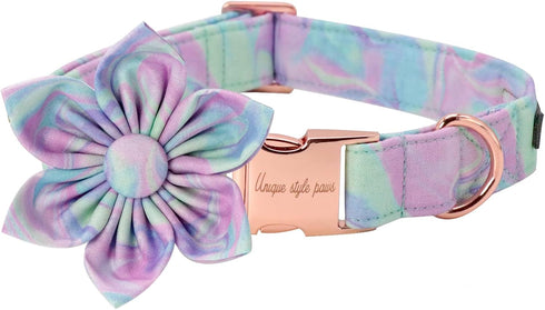 Unique Style Paws Dog Collar with Flower Pattern, Adjustable Durable Collar for Small Medium Large Dogs