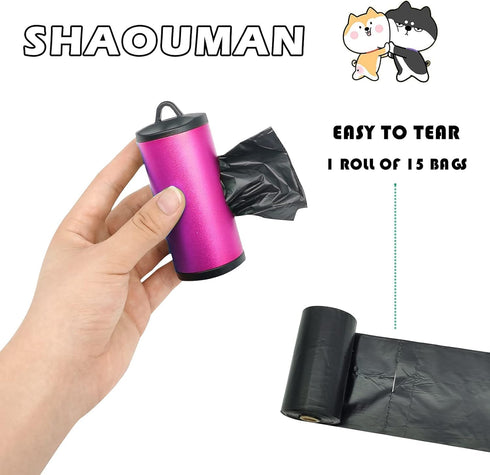 Metal Dog Poop Bags Holder, Aluminum Dispenser with 15 Black Unscented Waste Bags for Dog Walking