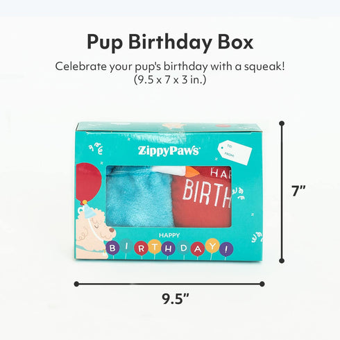 ZippyPaws Birthday Box - Birthday Gift for Dogs, Squeaky Toy Set, Colorful Squeaky Dog and Puppy Toys, and Precious Doggy Plushies - 3 Toys