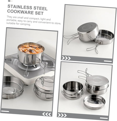 Set Backpacking Kisangel Portable Camping Cookware Stainless Steel Cooking Kit Lightweight Compact for Outdoor Cooking