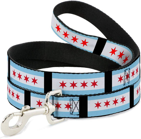 Chicago Flags Dog Leash, Black, 6 Feet Long, 1.5 Inch Wide