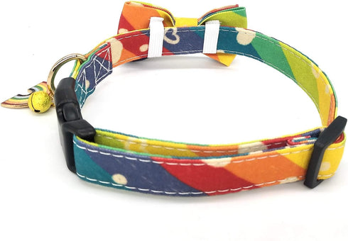 KUDES Adjustable Dog Collars with Bow Tie and Bells Charm for Small/Medium/Large Dogs and Cats (Rainbow, L(14"-22"))