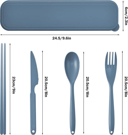 Large Reusable Plastic Utensils Set with Case, Travel Fork Spoon Knife Chopsticks for Lunch Box, Portable Cutlery for