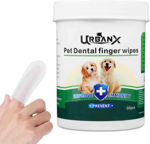 UrbanX Teeth Cleaning Wipes for Aussiedoodle and Mixed Breed Dogs, No-Rinse Disposable Finger Toothbrush, 60 Count