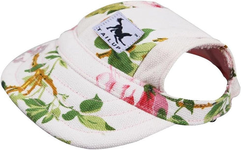 Dog Hat, Sunscreen Baseball Cap with Ear Holes, Adjustable Hat for Small and Medium Dogs, Flower, XL