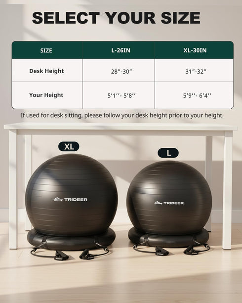 Trideer Yoga Ball Chair with Base & Bands for Home Workouts