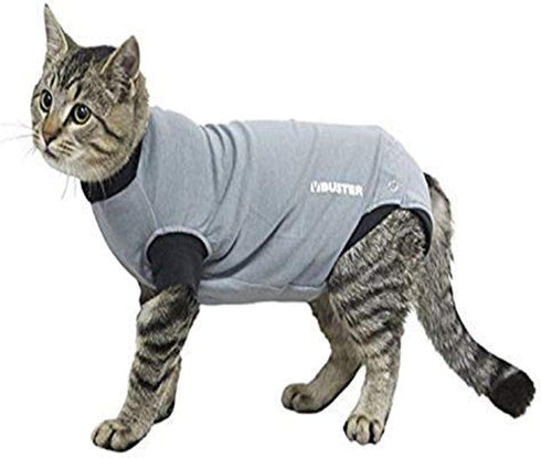 Kruuse Buster Body Suit for Cats - Grey/Black, Size XX-Small, 13.5"