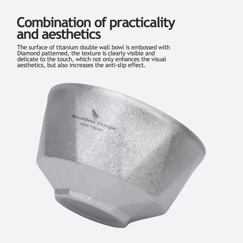 (Silver-Ti1177T) Boundless Voyage Titanium Double Walled Salad and Rice Bowls Soup Oatmeal Yogurt Serving Bowl