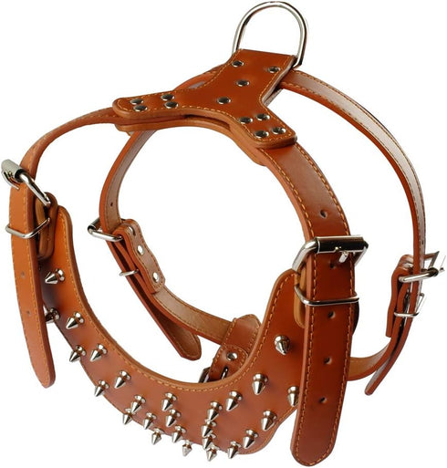 PU Leather Spiked Studded Dog Collars & Harnesses 2Pcs Matching Set for Medium & Large Dogs (Red, M)