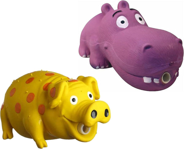 Multipet Latex Grunting Toy Bundle - Color: Goblet Pig and Hippo for Interactive Play