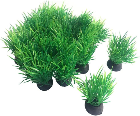 Smoothedo-Pets 20 Pieces Small Plastic Aquarium Plant Decoration, 1" Tall Mini Grass Set for Fish Tank (Green-C)