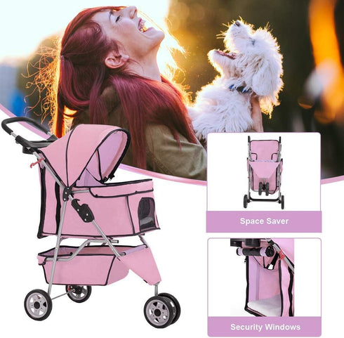 BestPet 3 Wheels Pet Dog Stroller Cat Cage for Medium Small Dogs Cats Travel Folding Carrier Waterproof Puppy Stroller