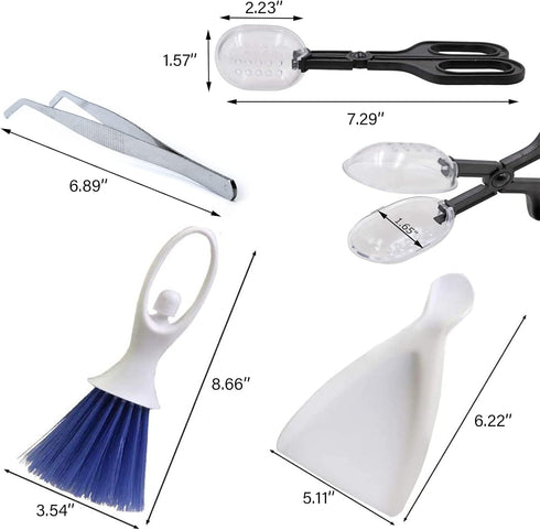 Tiny Cleaning Broom, Scooper Feeding Tool, Mini Dustpan and Brush, Stainless Steel Tweezer for Reptiles