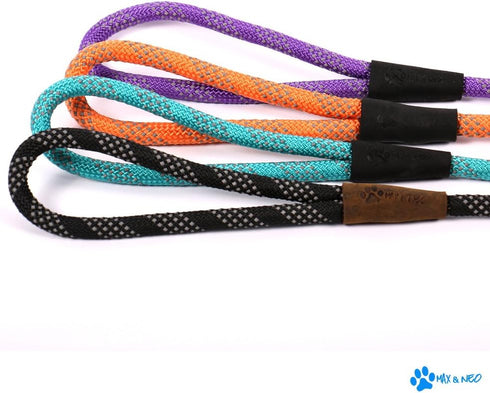 Max and Neo Reflective Rope Leash, 6 Foot - We Donate a Leash to Dog Rescue for Every Leash Sold (BLACK)