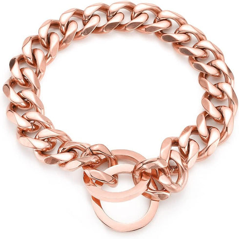 Rose Gold Dog Chain Collar 11mm/15mm/19mm, Stainless Steel Cuban Link Chain for Small Medium Large Dogs (19mm, 22inch)