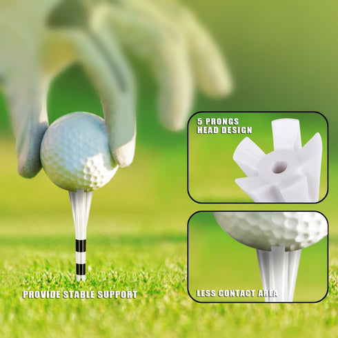 Professional Plastic Golf Tees 120 Pack, 100 Driver Tees & 20 Iron Tees, Reduces Friction & Side Spin