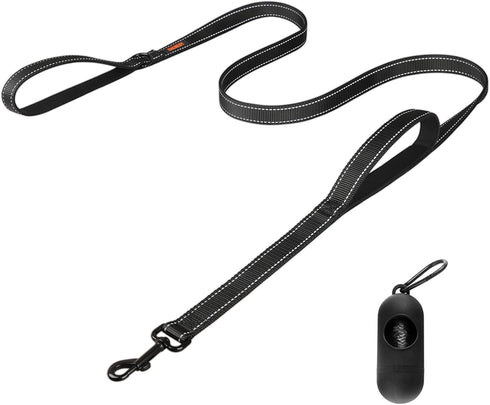 Heavy Duty Dog Leash, 5FT/6FT Double Handle Reflective Training Lead for Large Breed Dogs, Black