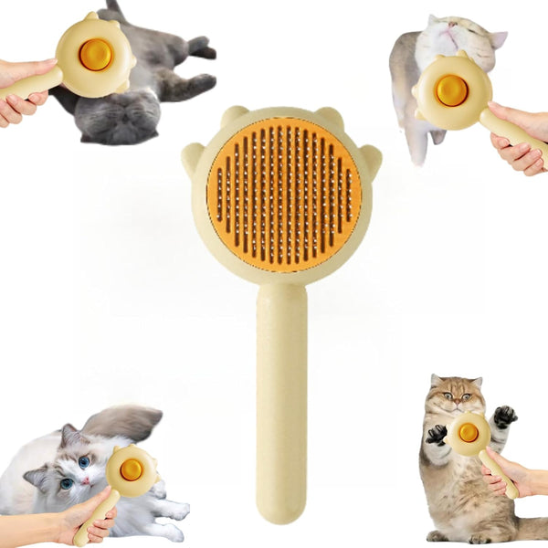 Pet Grooming Brush for Cats and Dogs, Cat Accessories Kit with Release Button & Professional Cat Nail Clipper (Yellow