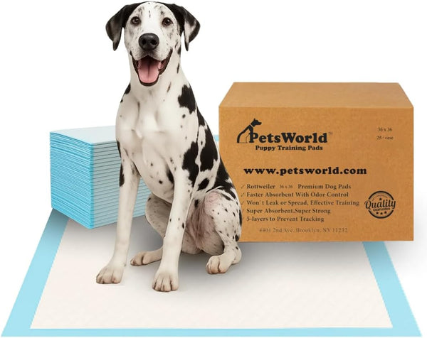 PETSWORLD Giant Dog Potty Pads, Odor-Eliminating, 36" x 36", Ultra Absorbent 5-Layer