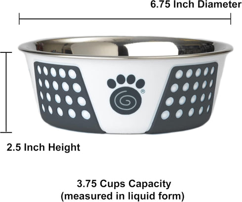 PetRageous 15001 Fiji Stainless Steel Non-Slip Dishwasher Safe Dog Bowl 3.75-Cup Capacity 6.75-inch Diameter 2.5-inch Tall for Medium and Large Dogs, White and Slate Blue