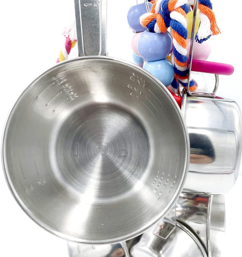 8 8 New Upgraded Metallic Pots and Multicolored Ring Toys, Pullable Stainless Steel Cups and Wooden Ring Toys for Large