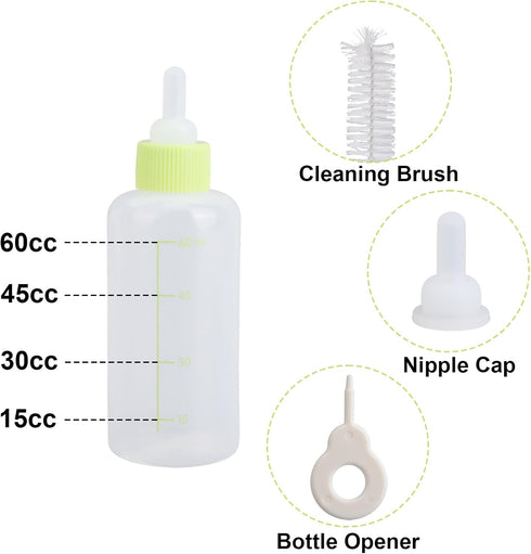 Fukaisu Kitten Bottle Feeding Kit, Professional Kitten Nursing Bottle with Nipple & Cleaning Brush Newborn Pet Feeding